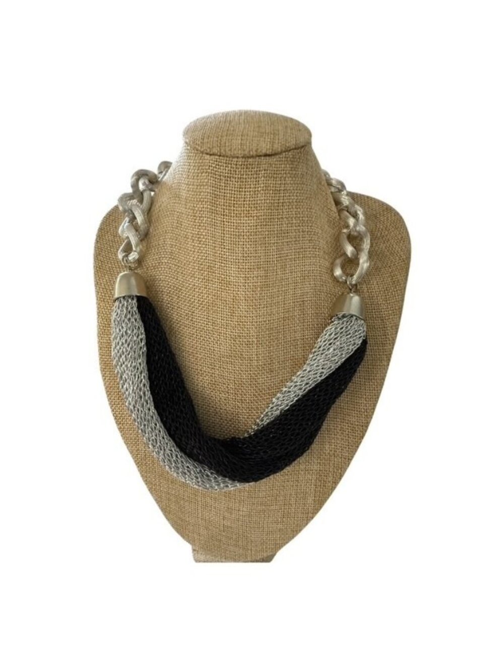 Vintage Mesh Necklace Clasp Silver Tone Chain Length Adjustable 20 Inch Chunky